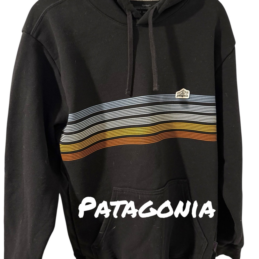 Patagonia Men's Black Hoodie with Multicolor Stripes